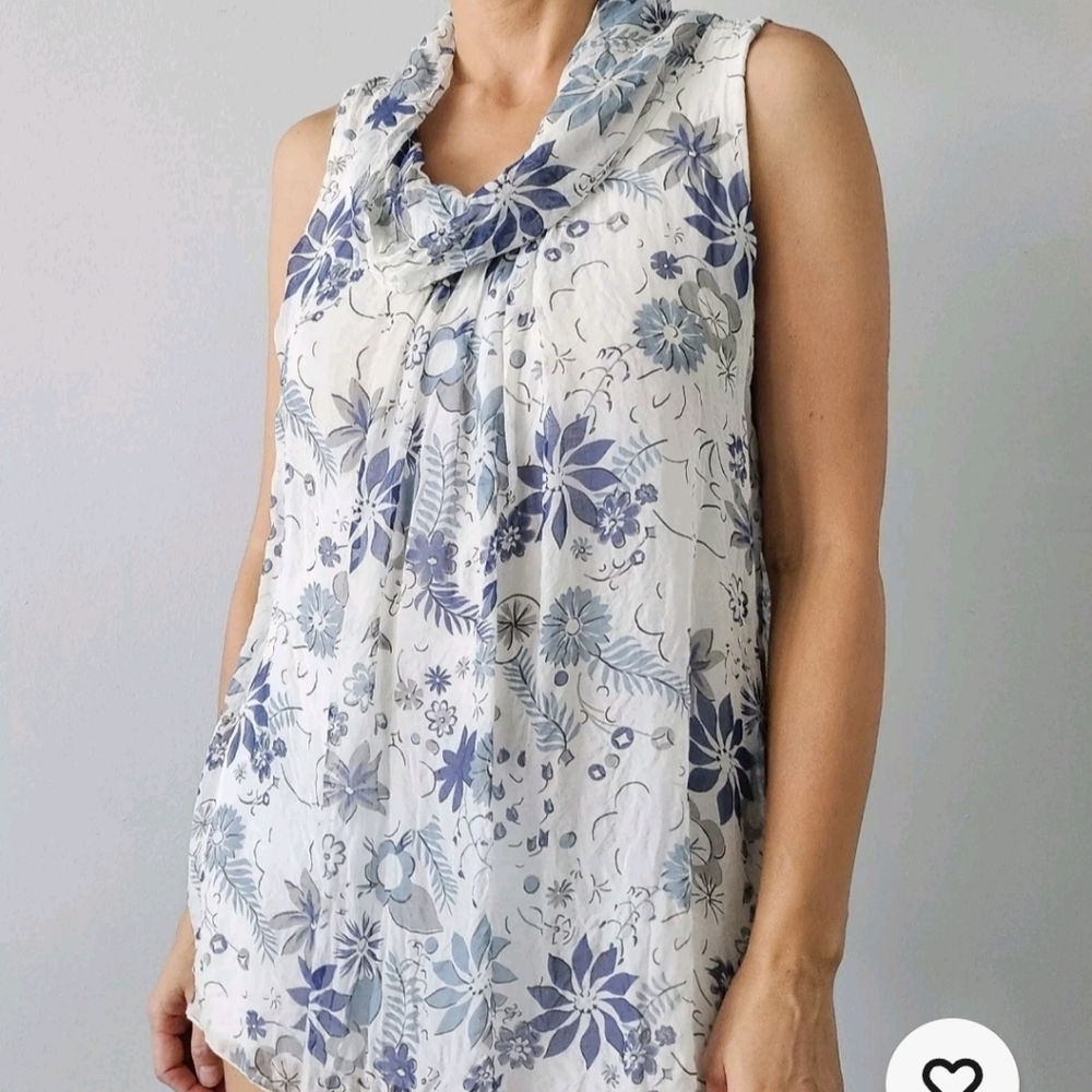 Ambra Blouse Silk Floral Sleeveless Cowl Neck White Size L - Picture 5 of 15